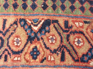 Earliest dated Sarab runner we have seen (A.H 1234=1818). Camel wool, end border missing, one area with no pile but structurally intact (see photos), no holes. The rest of the carpet has  ...
