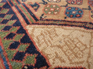 Earliest dated Sarab runner we have seen (A.H 1234=1818). Camel wool, end border missing, one area with no pile but structurally intact (see photos), no holes. The rest of the carpet has  ...