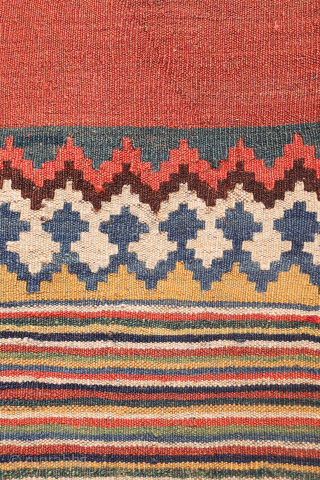 Antique minimalist Qashqai Kilim with Striking Blue
This remarkable 1920s Qashqai kilim is distinguished by the predominance of dark blue, achieved entirely with natural dyes. The weaver created a simple yet visually striking ...