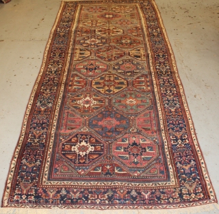 Nice and lovely antique Northwest Persian karacheh kelleh carpet size 370x155 (circa 1880)
both ends  rewoven .

                