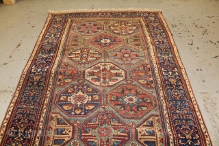 Nice and lovely antique Northwest Persian karacheh kelleh carpet size 370x155 (circa 1880)
both ends  rewoven .

                
