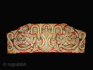 Embroidery fragment cod. 0581. Silk on silk. 19th. century. Albania. Very good condition. Dimension cm. 17 x 44 (7" x 17"). Backed with a black cotton textile and mounted on a wooden  ...