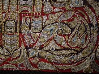 Embroidery fragment cod. 0581. Silk on silk. 19th. century. Albania. Very good condition. Dimension cm. 17 x 44 (7" x 17"). Backed with a black cotton textile and mounted on a wooden  ...