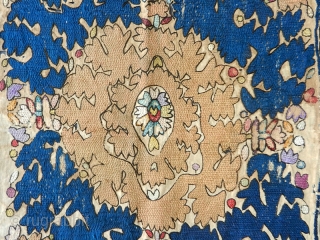 Thansifa fragment cod. 0814. Silk embroidery on cotton. Tetouan area. Morocco. Early 19th. Century. Good condition. Dimension cm. 63 x 41 (25” x 16”).         