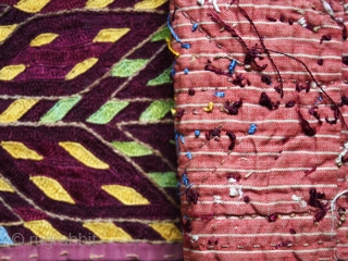 Chirpy collar fragment cod. 0030. Silk embroidery on cotton. Karakapalpakistan Late 19th. centiry. Dimension cm. 115 x 10 (45" x 3.5").Very good condition.          