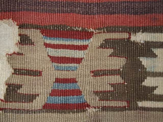 Kilim fragment cod. 0666. Central Anatolia. Early 19th. century or before. Cm. 97 x 145 (38 x 57 inches). Mounted on linen.           