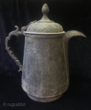 Rare Islamic brass Tea pot / coffee pot from kashmir. Circa 19th c . Very finely hand carved 
Complete handcrafted. Having writings and name written on it , probably the owner’s or  ...