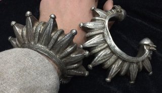 Tribal antique rare high quality silver Ghokru spike cuff from Kohistan valley of Pakistan. Circa late 19th -early 20th c             