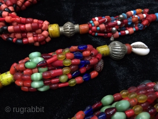 Tribal Pashtun antique multi stranded old glass beads necklaces in original stringing from Afghanistan.                   