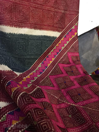 Tribal Pashtun wedding bridal shawl from Swat valley of Pakistan 
Early 20th century  , very fine fine silk thread hand embroidery on cotton.  In excellent condition 
Size 
103 × 43  ...