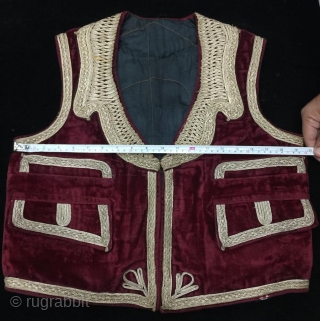 Circa 1950's high quality men's large size velvet vest from Afghanistan.Very finely hand crafted work done in high quality golden antique thread. In best condition 
Please check pictures for measurement , the  ...