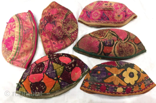 13 Hats , Antique silk thread hand embroidered hats from Afghanistan / Bukhara ,  each hat is very finely handmade in silk threads         