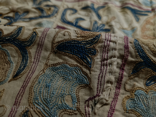 Antique Suzani textile from the 18th century.
A fragment or nearly complete textile. Silk embroidery.
A rare and high quality.
Size 67 × 29 inches 
For details please contact @ nooristanartgallery@yahoo.com     