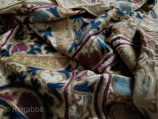 Antique Suzani textile from the 18th century.
A fragment or nearly complete textile. Silk embroidery.
A rare and high quality.
Size 67 × 29 inches 
For details please contact @ nooristanartgallery@yahoo.com     