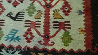  Sarköy Kilim original from the area where Romania meets Serbia and Bulgaria. I found it in Romania. Looks older than 100 years. Perfect condition only very thin. 277 x 171 cm. 