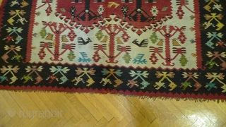  Sarköy Kilim original from the area where Romania meets Serbia and Bulgaria. I found it in Romania. Looks older than 100 years. Perfect condition only very thin. 277 x 171 cm. 