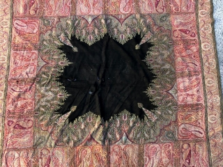 
a very beautiful old Kashmir long shawl with a Black center which is not very easy to find,with a few small holes which is very normal in these type of vintage shawls.Colour  ...