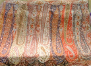 a beautiful Indian Paisley Long shawl in perfect condition with some little holes.Colors are perfect.
Size 160.Inches Length 66.Inches Width              