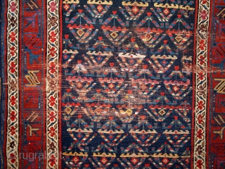 #1B442  Handmade antique Persian Kurdish distressed runner 3.4' x 12.3' ( 103cm x 375cm ) 1900.C                