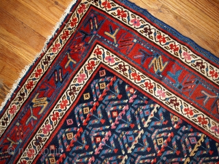 #1B442  Handmade antique Persian Kurdish distressed runner 3.4' x 12.3' ( 103cm x 375cm ) 1900.C                