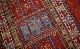 #1B561  Hand made antique Caucasian Kazak rug 4' x 6.9' ( 122cm x 210cm ) 1890.C                