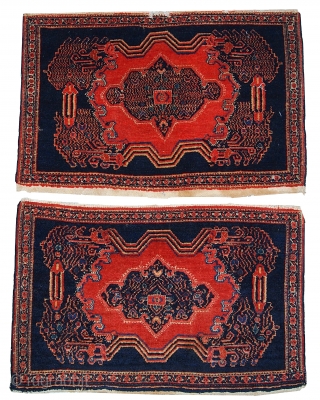 Handmade antique Persian pair of Senneh rugs 1.7' x 2.6' ( 52cm x 80cm ) 1900s - 1C359

               