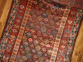 Handmade antique Persian Kurdish runner 3.6' x 17.8' ( 109cm x 542cm ) 1880s - 1B445                 