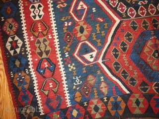 #1B71 Turkish kilim rug 5.1' x 10.5' 1890, some synthetic colors.                      