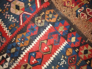 #1B71 Turkish kilim rug 5.1' x 10.5' 1890, some synthetic colors.                      