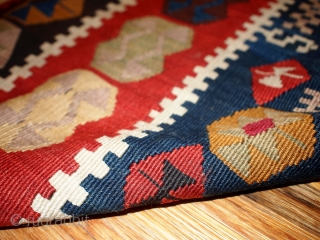 #1B71 Turkish kilim rug 5.1' x 10.5' 1890, some synthetic colors.                      