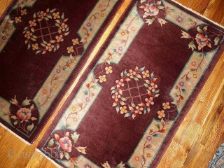 #1B368  Hand made antique Art Deco Chinese pair of rugs 2' x 3.10' ( 61cm x 119cm ) C.1920             