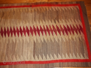 #1B63 American Navajo blanket 4.2' x 9.7' 1880, in original condition: has a stain and little color run               