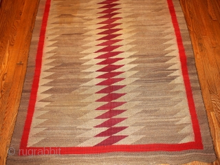 #1B63 American Navajo blanket 4.2' x 9.7' 1880, in original condition: has a stain and little color run               