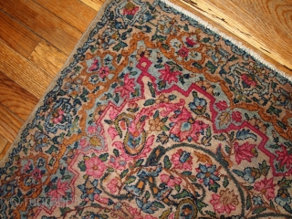 #1B158  Hand made antique Persian Kerman rug 3.2' x 4.9' ( 97cm x 149cm ) 1930.C
                