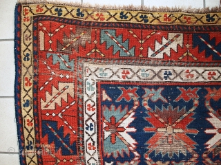 #1C380  Hand made antique Caucasian Karabagh rug 3.2' x 8.4' ( 98cm x 258cm ) C.1880                