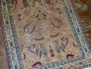 #1B524  Hand made antique prayer Persian Kerman Lavar rug 2.10' x 4.8' ( 90cm x 146cm) 1880.C
               