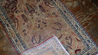 #1B524  Hand made antique prayer Persian Kerman Lavar rug 2.10' x 4.8' ( 90cm x 146cm) 1880.C
               