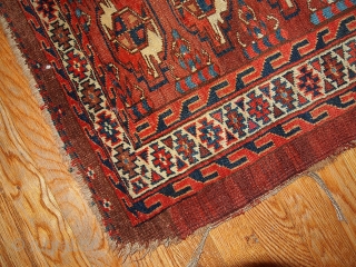 #1B320  Hand made antique collectible Turkoman Yomud rug 2.11' x 4.3' ( 94cm x 131cm) 1880.C
                