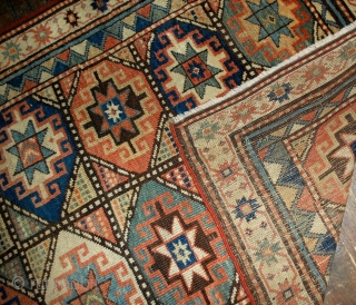 Handmade antique Caucasian Kazak Mohan rug 3.9' x 7.8' ( 119cm x 237cm ) 1880s - 1B493                