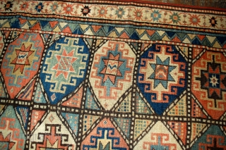 Handmade antique Caucasian Kazak Mohan rug 3.9' x 7.8' ( 119cm x 237cm ) 1880s - 1B493                