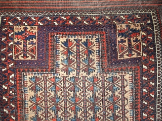 #1B219  Hand made antique collectible Baluch prayer rug 2.10' x 5.3' ( 91cm x 161cm) 1880.C
                