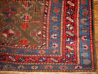 #1B415  Hand made antique Persian Kurdish rug 4' x 7.6' ( 122cm x 231cm ) 1880.C
                