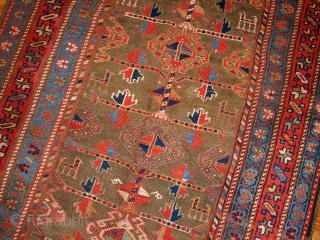 #1B415  Hand made antique Persian Kurdish rug 4' x 7.6' ( 122cm x 231cm ) 1880.C
                