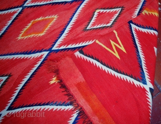 #1B557  Hand made antique collectible Native American navajo blanket 4.7' x 7.7' ( 143cm x 234cm)                