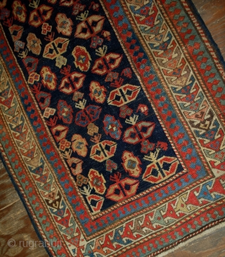 Handmade antique Caucasian Gendje rug 3.5' x 7.3' (106cm x 222cm) 1880s - 1B519                   