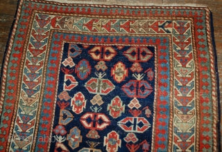 Handmade antique Caucasian Gendje rug 3.5' x 7.3' (106cm x 222cm) 1880s - 1B519                   