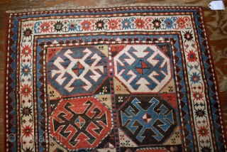Hand made antique Caucasian Kazak Mohan rug 3.8' x 8.2' ( 116cm x 250cm ) 1880 - 1B521               