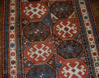 Hand made antique Caucasian Kazak Mohan rug 3.8' x 8.2' ( 116cm x 250cm ) 1880 - 1B521               