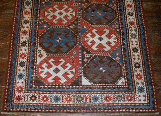 Hand made antique Caucasian Kazak Mohan rug 3.8' x 8.2' ( 116cm x 250cm ) 1880 - 1B521               