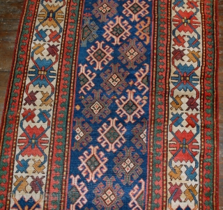 Handmade antique Caucasian Gendje rug 3.2' x 8' ( 97cm x 244cm ) 1880 - 1B522                 